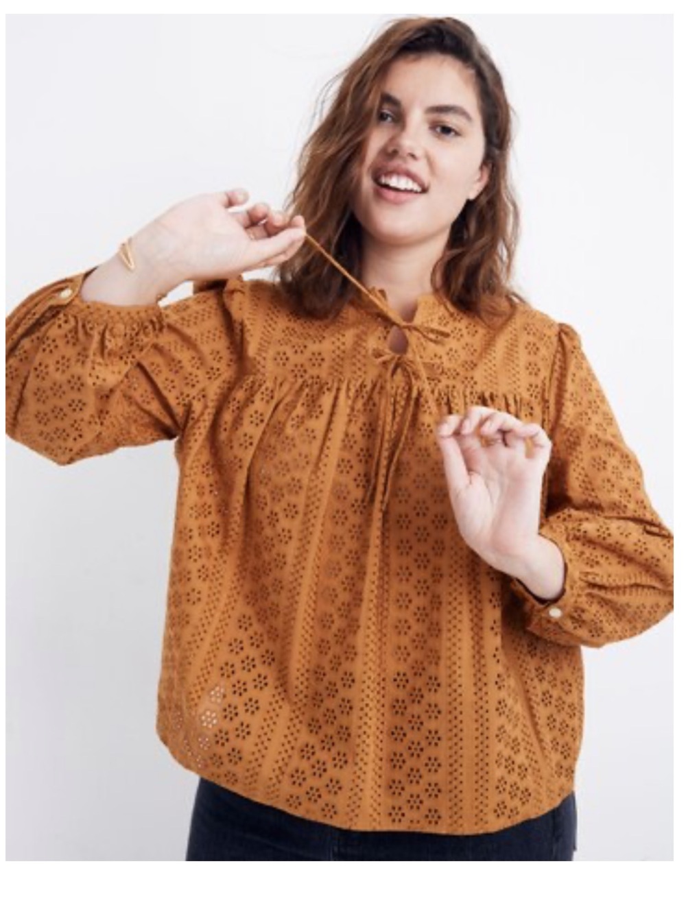 Madewell Eyelet Double-Tie Cutout Peasant Top shirt blouse